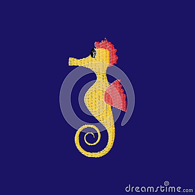 Sea horse patch embroidery, vector illustration of sea animal, cute character of underwater life, decorative element for Vector Illustration