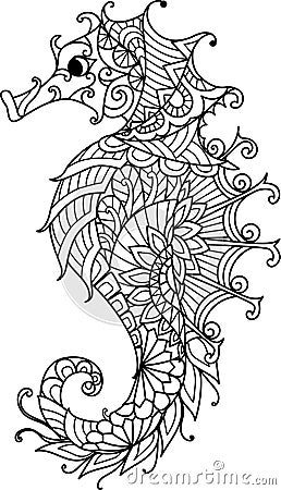 Seahorse for coloring book, coloring page for adult or print on product. Vector illustration Vector Illustration