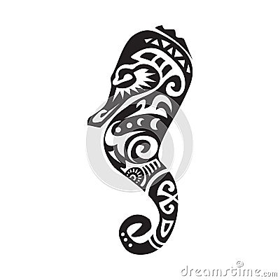 Sea horse tattoo in Maori style. Vector illustration EPS10 Cartoon Illustration