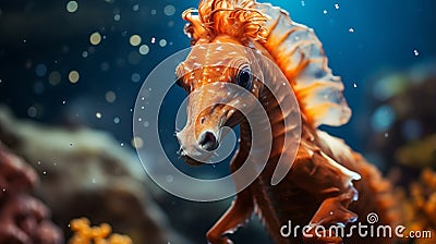 sea horse underwater on blue ocean. Mediterranean Seahorse, Hippocampus guttulatus. generative ai Stock Photo