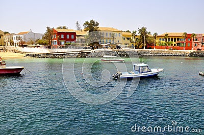 Sea and houses on the Island of Goree, Senegal Editorial Stock Photo