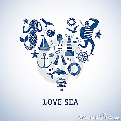 Sea icons cartoon set Vector Illustration