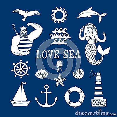 Sea icons cartoon set Stock Photo