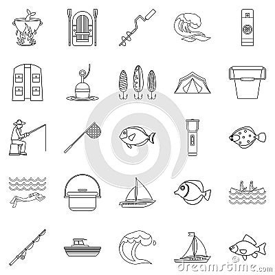 Sea inhabitant icons set, outline style Vector Illustration