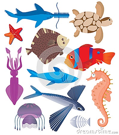 Sea inhabitants Vector Illustration