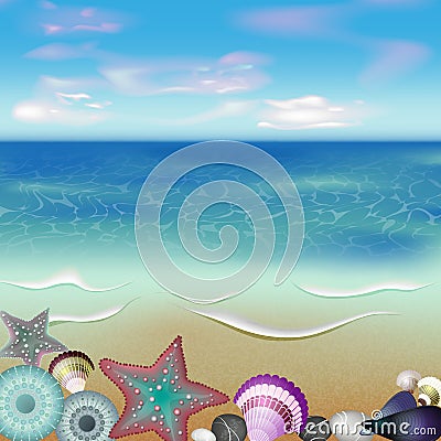 Sea inhabitants on a beach sand Cartoon Illustration