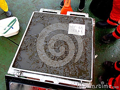 The Sea of Japan / Russia - November 30 2013: Box core sampler got a good piece of the sea bottom mud Editorial Stock Photo
