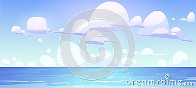 Sea landscape with calm water surface and clouds Vector Illustration