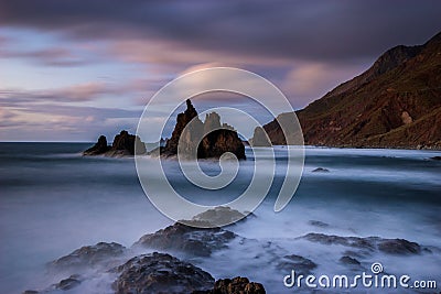 sea landscape, dynamic sunset over the ocean. Benijo in Tenerife Stock Photo