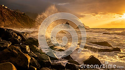 sea landscape, dynamic sunset over the ocean. Benijo in Tenerife Stock Photo