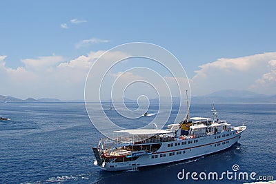 Islands of southern Greece Poros, Hydra, Aegina 06. 15. 2014. Landscape of the coastal islands of Greek islands in the warm evenin Editorial Stock Photo
