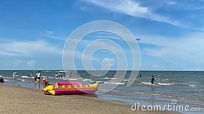 Sea landscape where people come to play water activities on a clear day in Thailand. Editorial Stock Photo