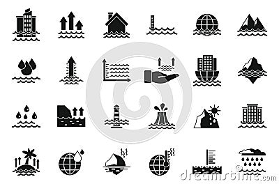 Sea level rise icons set simple vector. Water level Vector Illustration