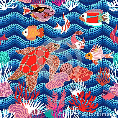 Sea life art. Seamless vector pattern. Vector Illustration