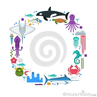 Sea Life Border Frame Vector Illustration