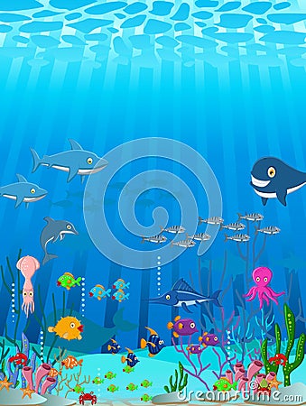 Sea life cartoon background Stock Photo