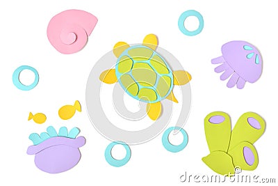 Sea life paper cut on white background Stock Photo