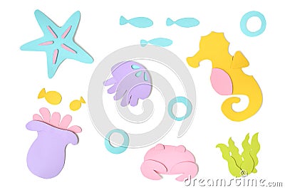 Sea life paper cut on white background Stock Photo