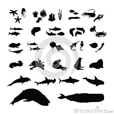 Sea life silhouette collection Vector Illustration