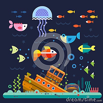 Sea life. Underwater world Vector Illustration