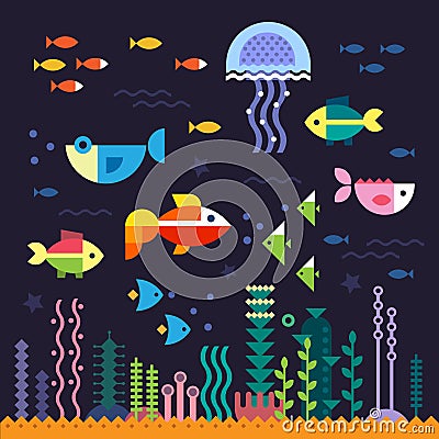 Sea life. Underwater world Vector Illustration