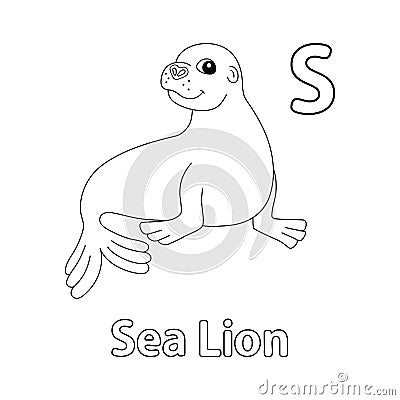 Sea Lion Alphabet ABC Coloring Page S Vector Illustration