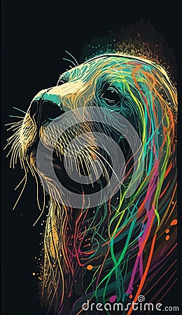 Sea Lion colorful design on black background coolness, sea freshness, animals, soft lines, paints Cartoon Illustration