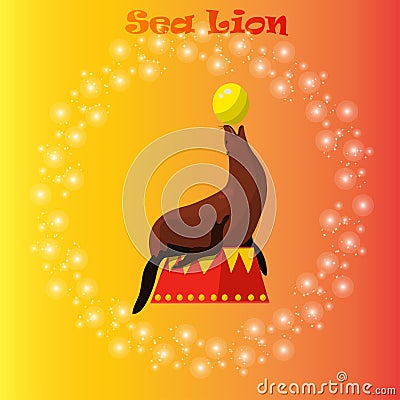 Sea Lion or seal balancing a ball Vector Illustration