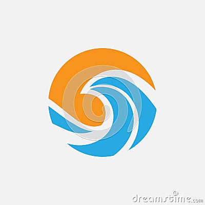 Sea and wafe circular logo icon, sunset logo, beach icon Cartoon Illustration