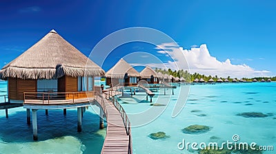 sea maldivian overwater bungalows Cartoon Illustration