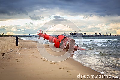Sea mark buoy on the beach of Baltic sea Editorial Stock Photo