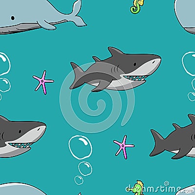 Sea monster seamless pattern vector illustration Vector Illustration