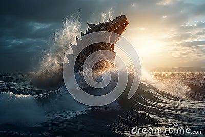 A sea monster with a shark like body and a dragon's head, Fantasy - Generative AI Stock Photo