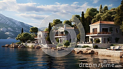 sea montenegrin adriatic villas Cartoon Illustration