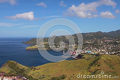 Sea, mountainous coast and bay. Clare Valley, Saint-Visent and Grenadines Stock Photo