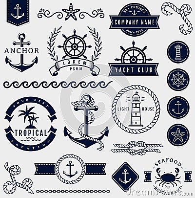 Sea and nautical design elements. Vector set. Vector Illustration