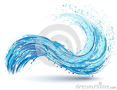 Sea and ocean waves, blue paint blot, splashes, drops Vector Illustration