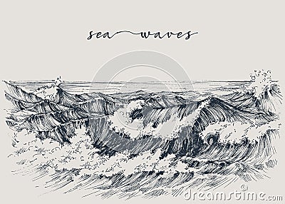 Sea or ocean waves drawing Vector Illustration