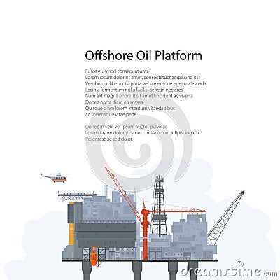 Sea Oil Platform, Poster Brochure Design Vector Illustration