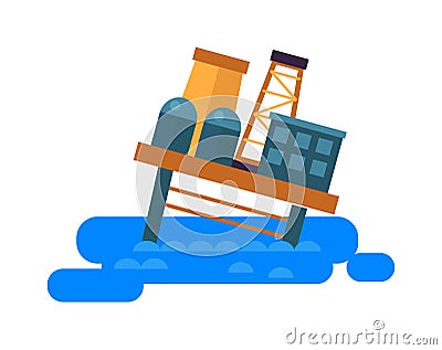 Sea oil rig offshore platform crash vector illustration. Vector Illustration