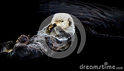 Sea otter floating in the water Stock Photo
