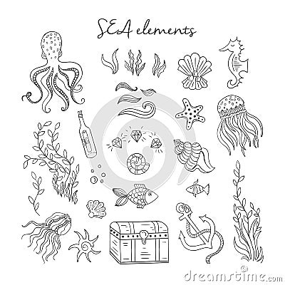 Sea outline elements Vector Illustration