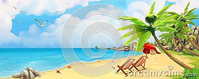 Sea panorama. Tropical beach. Vector background Vector Illustration