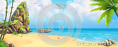 Sea panorama. Tropical beach. Vector background Vector Illustration