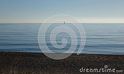 Sea panorama view with a lonely boat Stock Photo