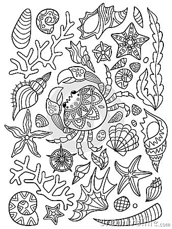 Sea pattern doodle coloring book page Stock Photo