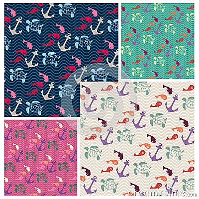 Sea pattern set Vector Illustration