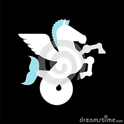 Sea Pegasus Heraldic animal. Winged horse with fishtail. Hippocampus Fantastic Beast. Monster for coat of arms. Heraldry design e Vector Illustration