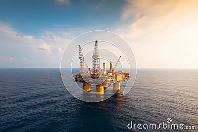 Sea petroleum platform. Generate Ai Stock Photo