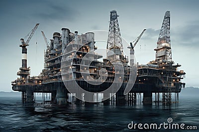 Sea petroleum platform. Generate Ai Stock Photo